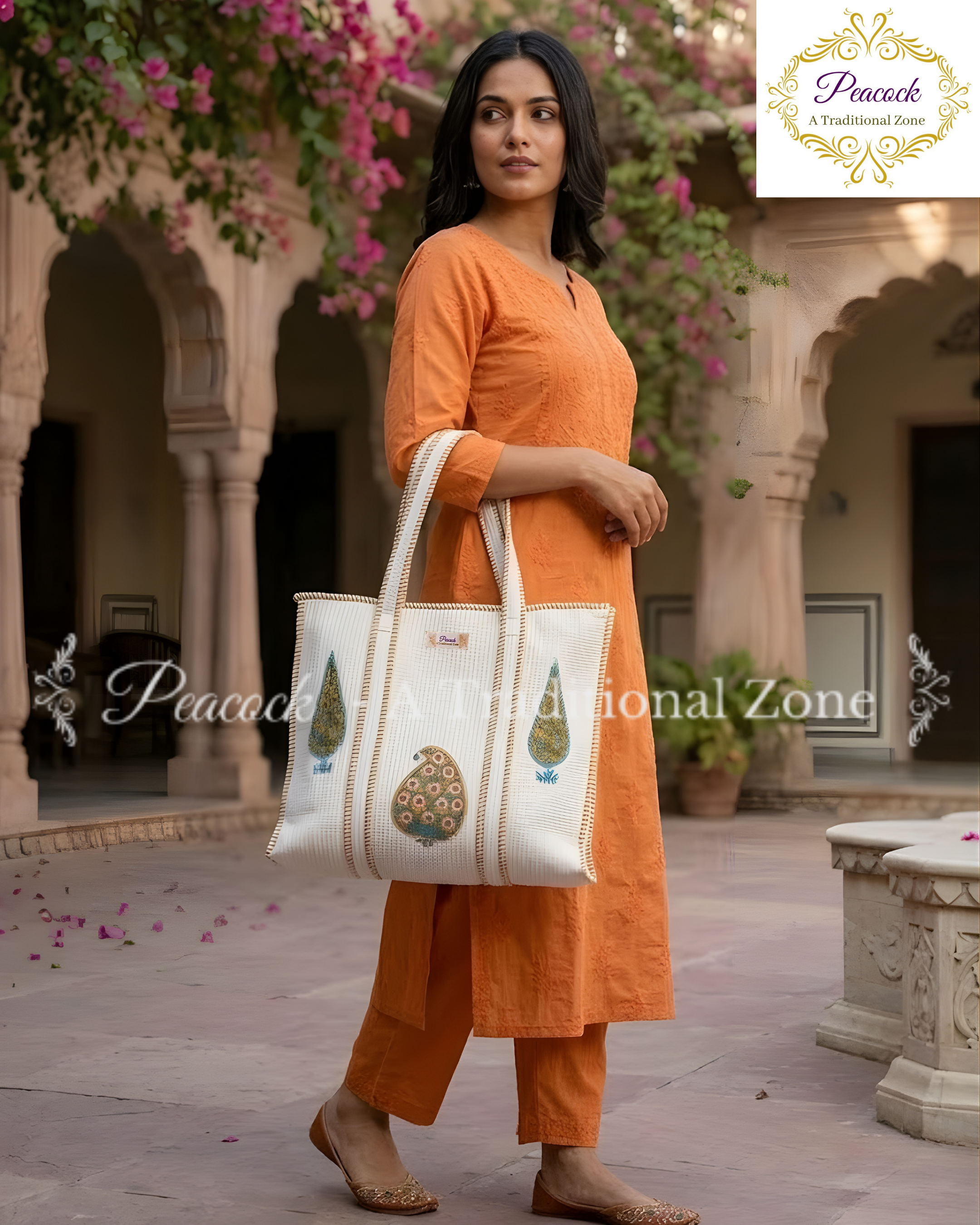 Zarmin Paisley Heritage Tote – Hand Block Printed Quilted Carry Bag