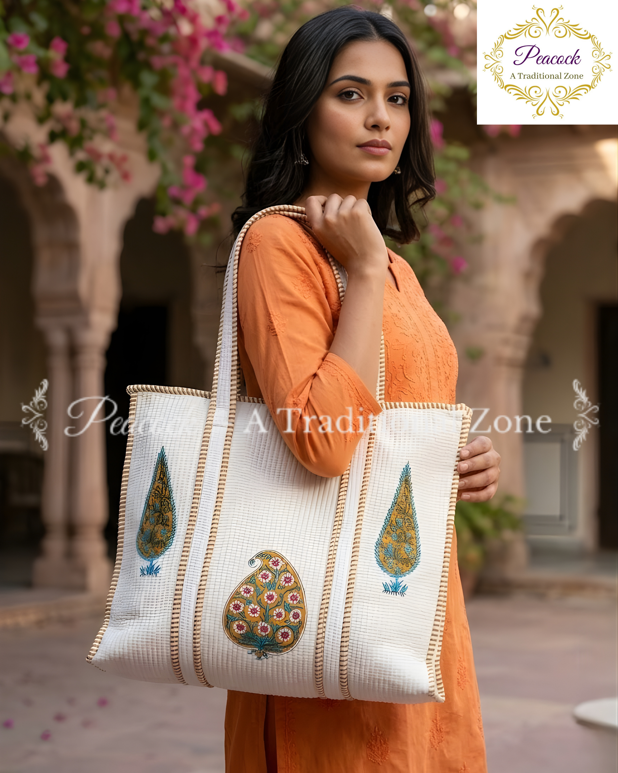 Zarmin Paisley Heritage Tote – Hand Block Printed Quilted Carry Bag