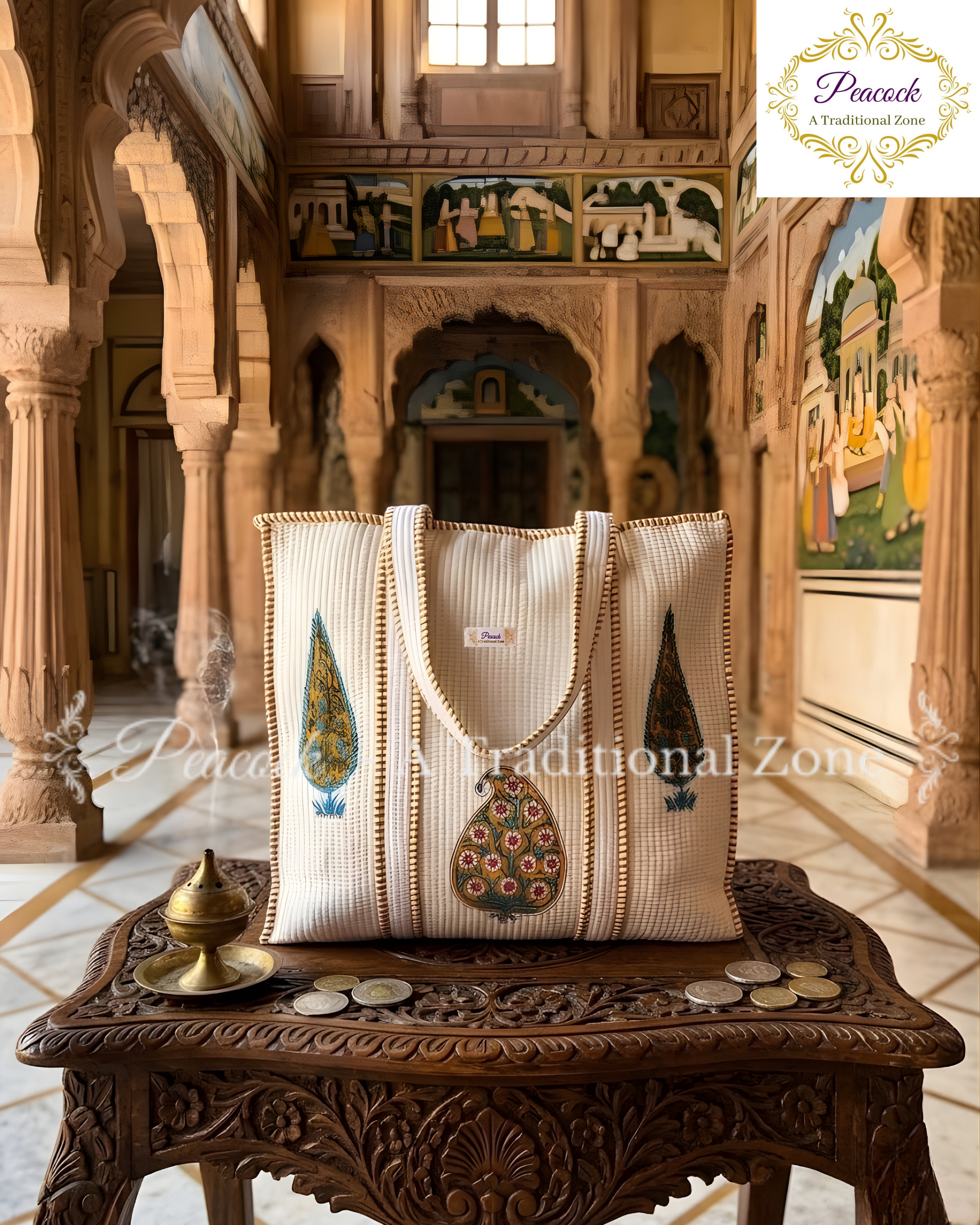 Zarmin Paisley Heritage Tote – Hand Block Printed Quilted Carry Bag