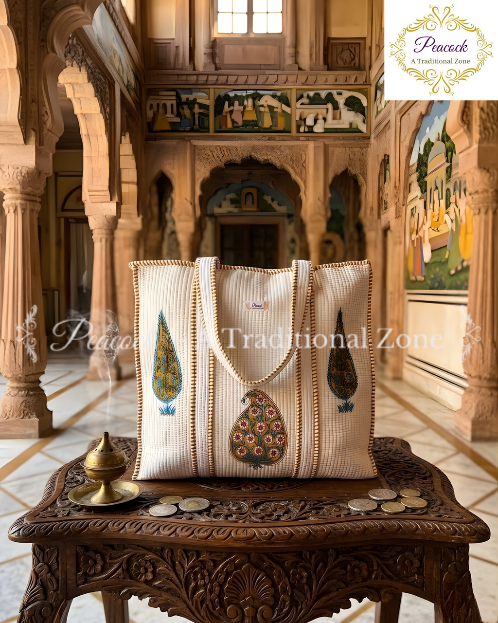 Zarmin Paisley Heritage Tote – Hand Block Printed Quilted Carry Bag
