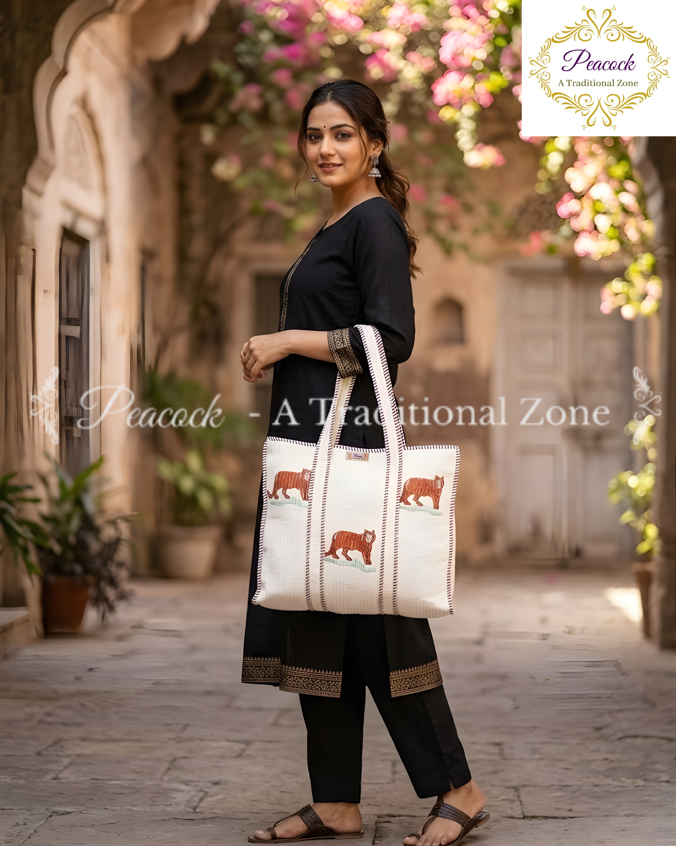 Shera Heritage Tote – Hand Block Printed Quilted Tiger Carry Bag
