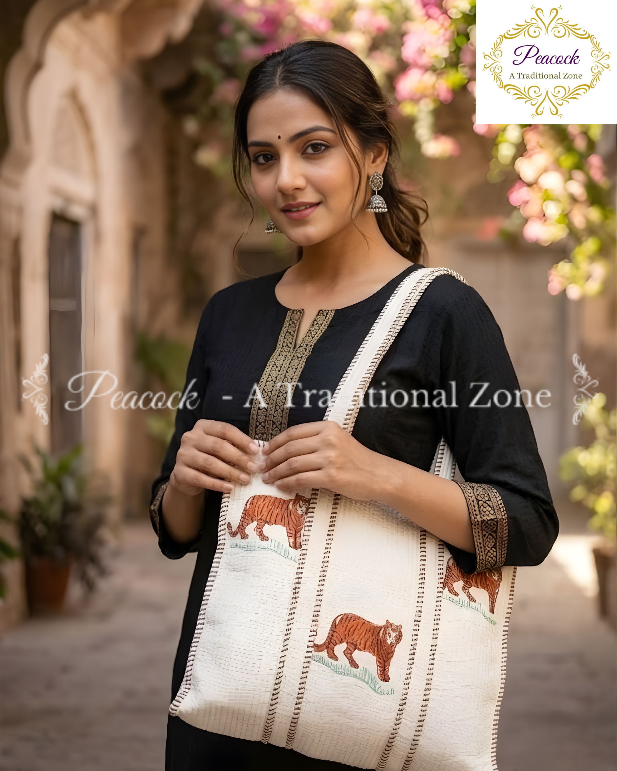 Shera Heritage Tote – Hand Block Printed Quilted Tiger Carry Bag