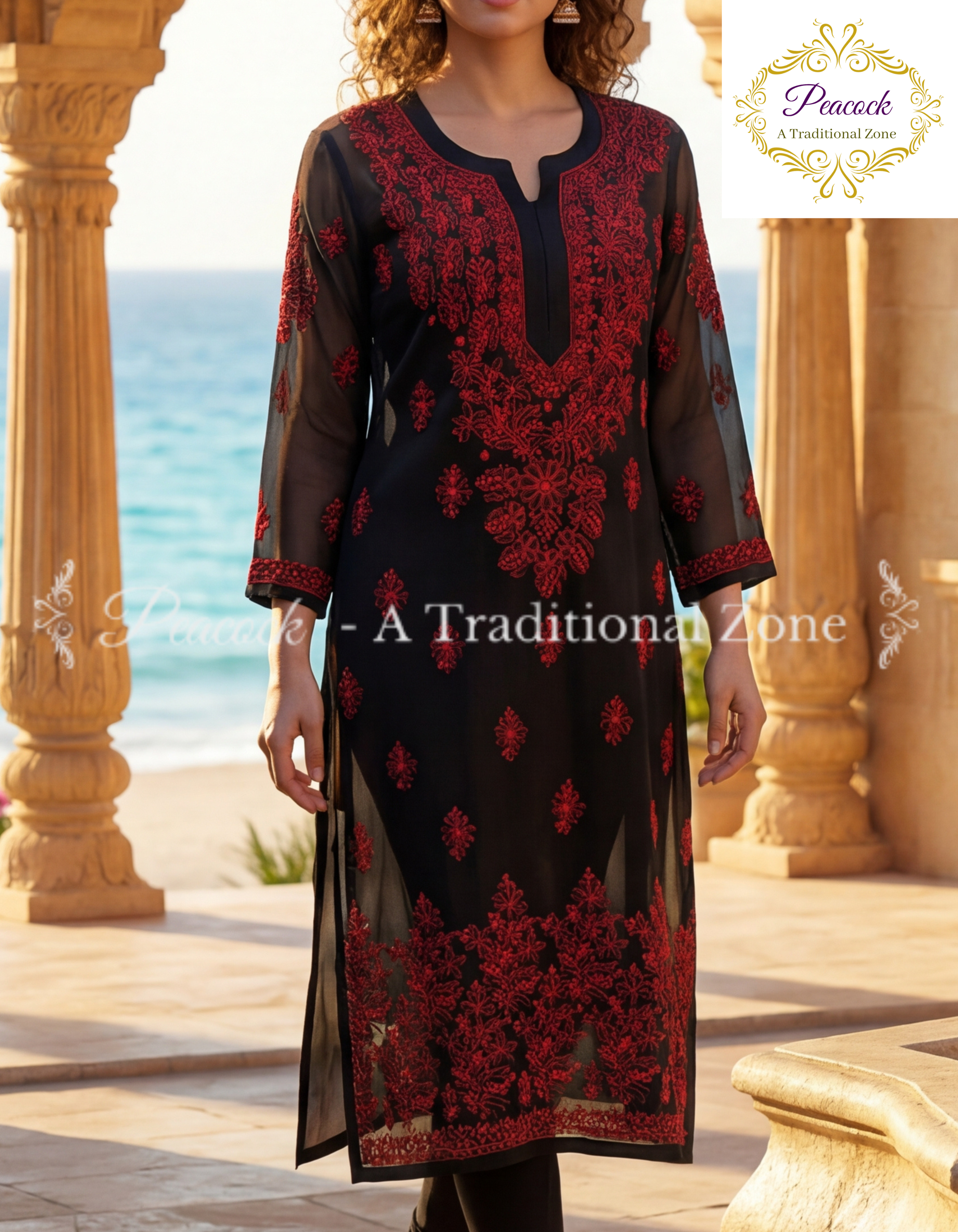 Georgette Chikankari Long Kurti