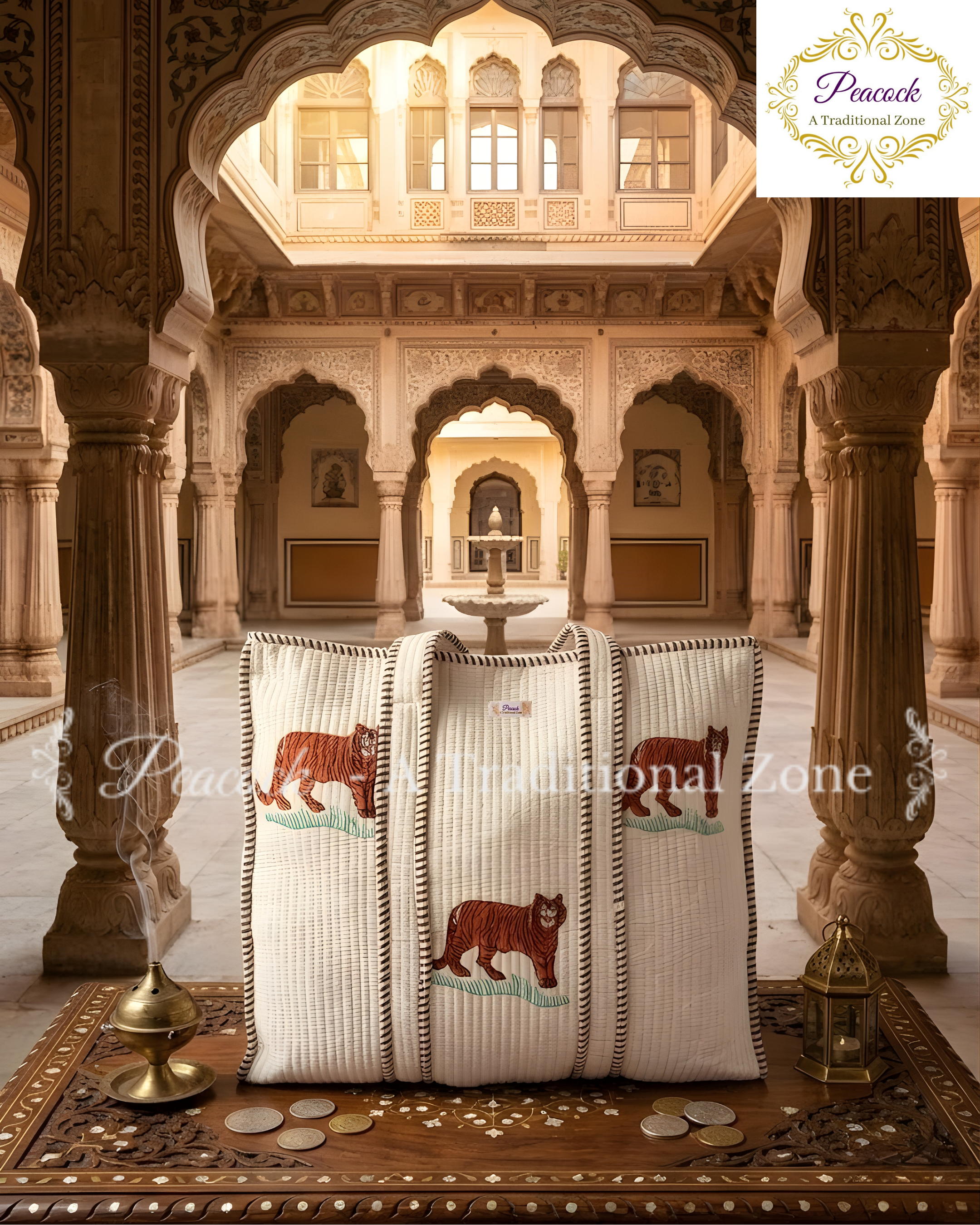 Shera Heritage Tote – Hand Block Printed Quilted Tiger Carry Bag