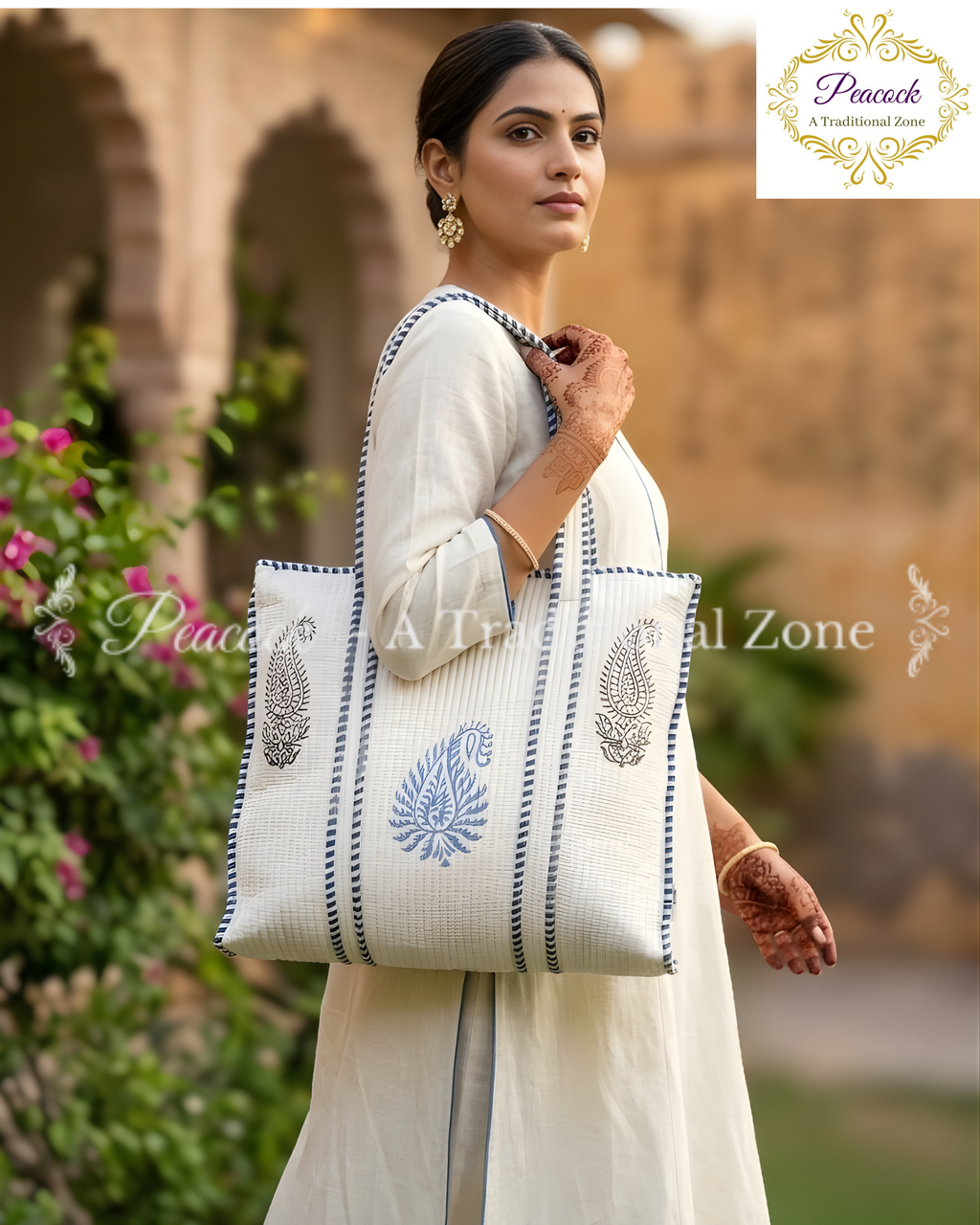 Maharani Paisley Heritage Tote – Hand Block Printed Quilted Carry Bag