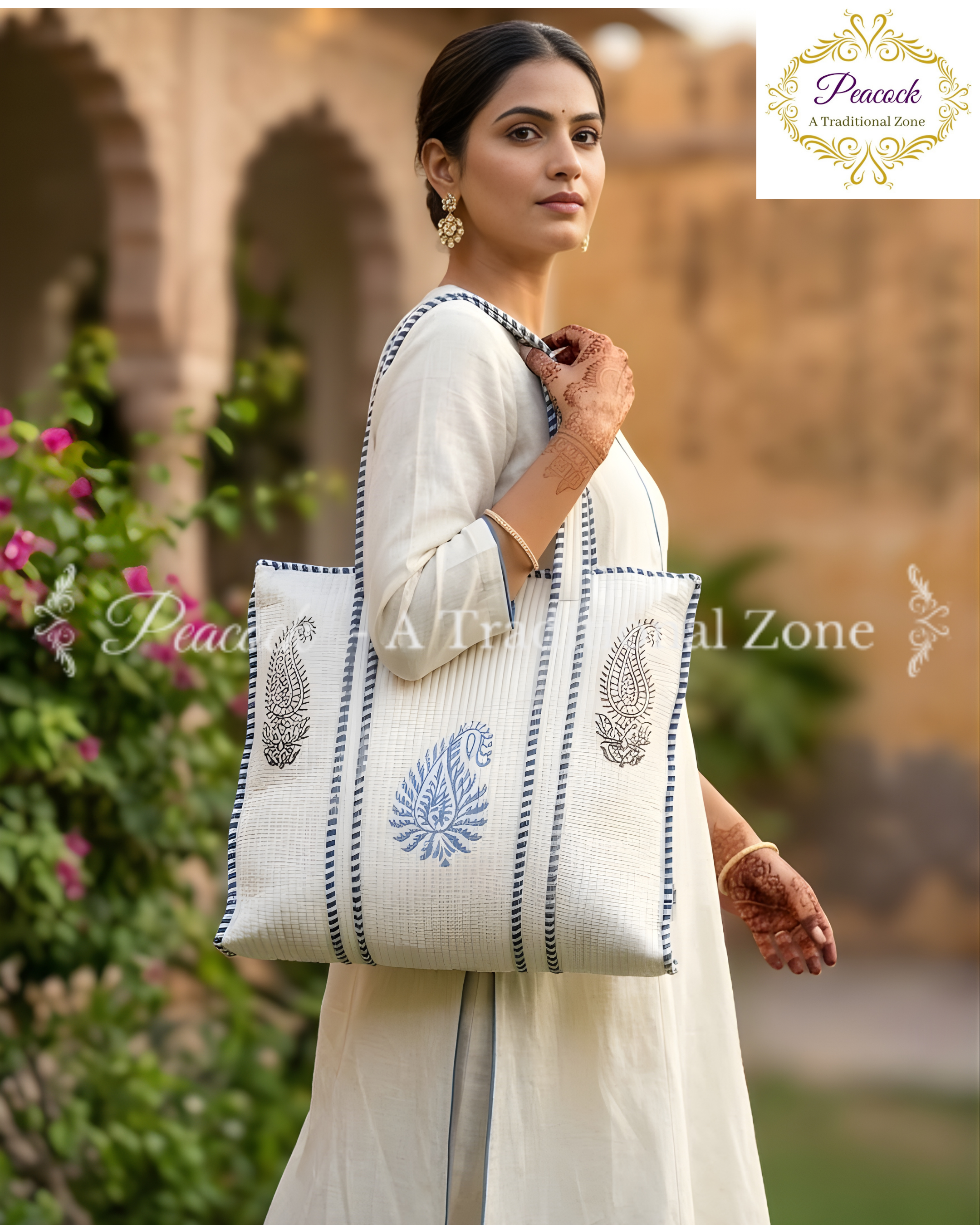 Maharani Paisley Heritage Tote – Hand Block Printed Quilted Carry Bag