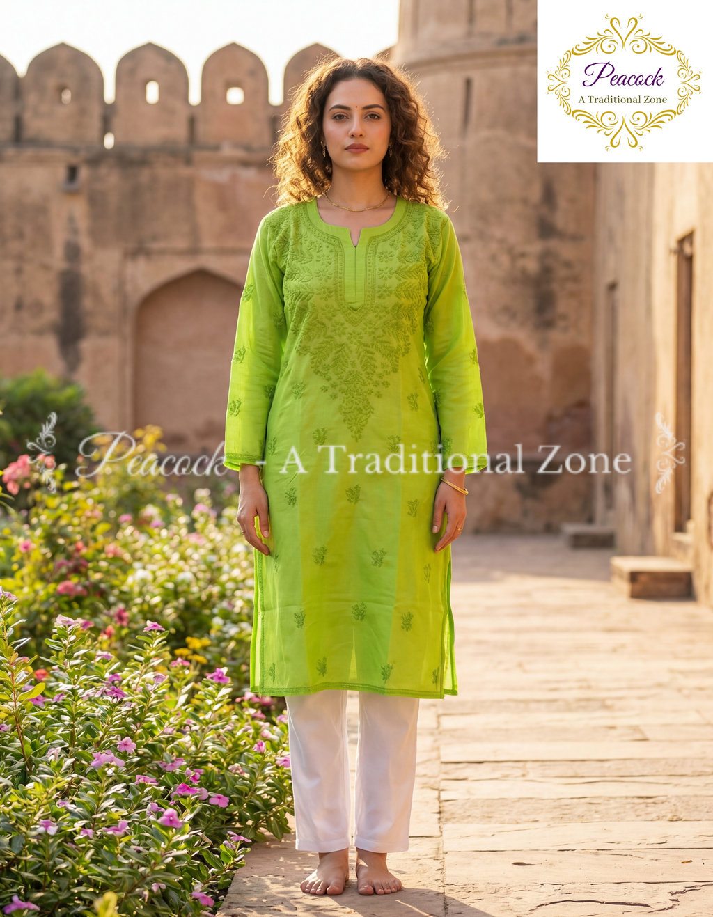 Cotton Chikankari Long Kurti