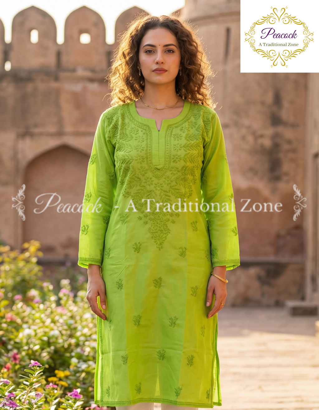 Cotton Chikankari Long Kurti