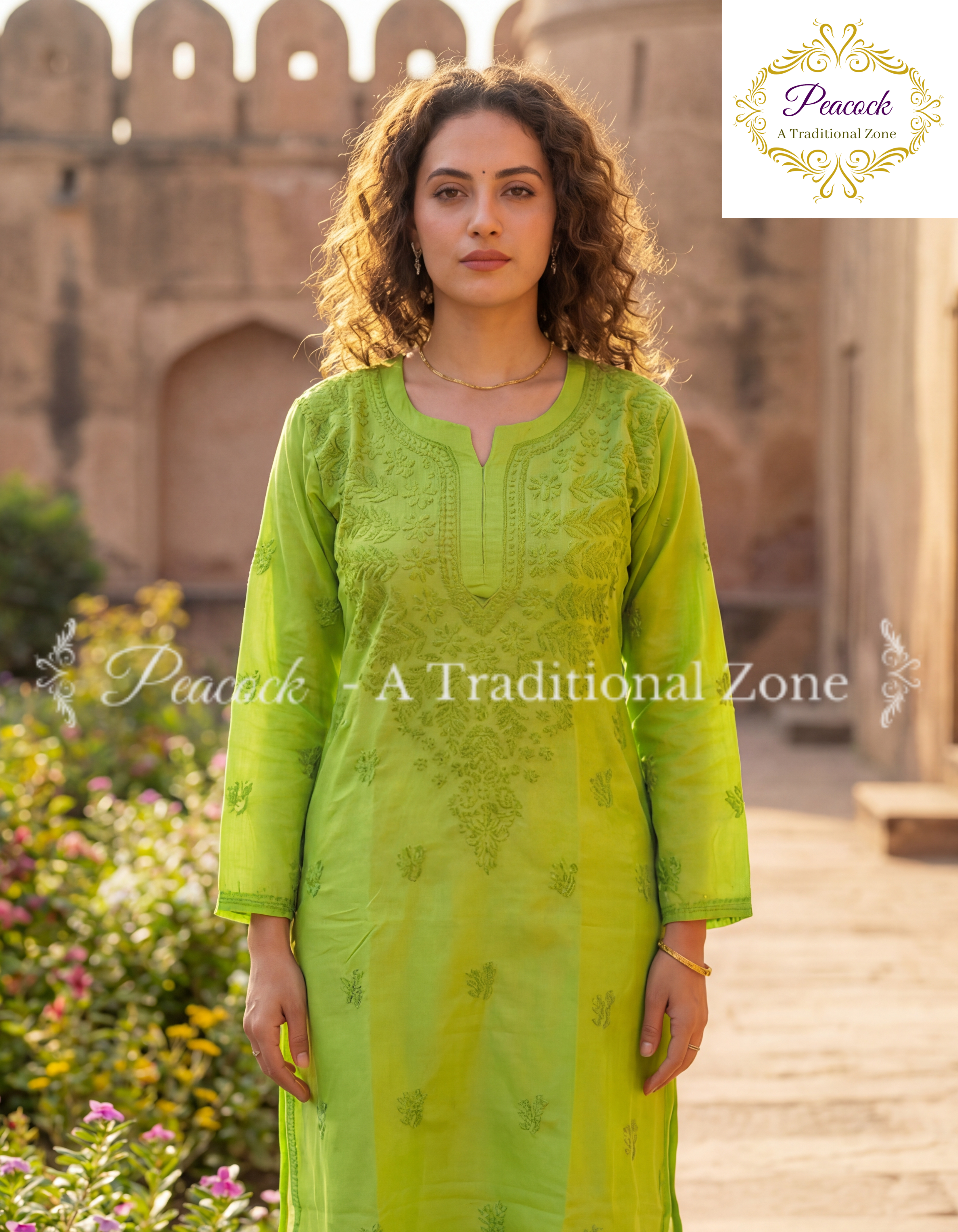Cotton Chikankari Long Kurti