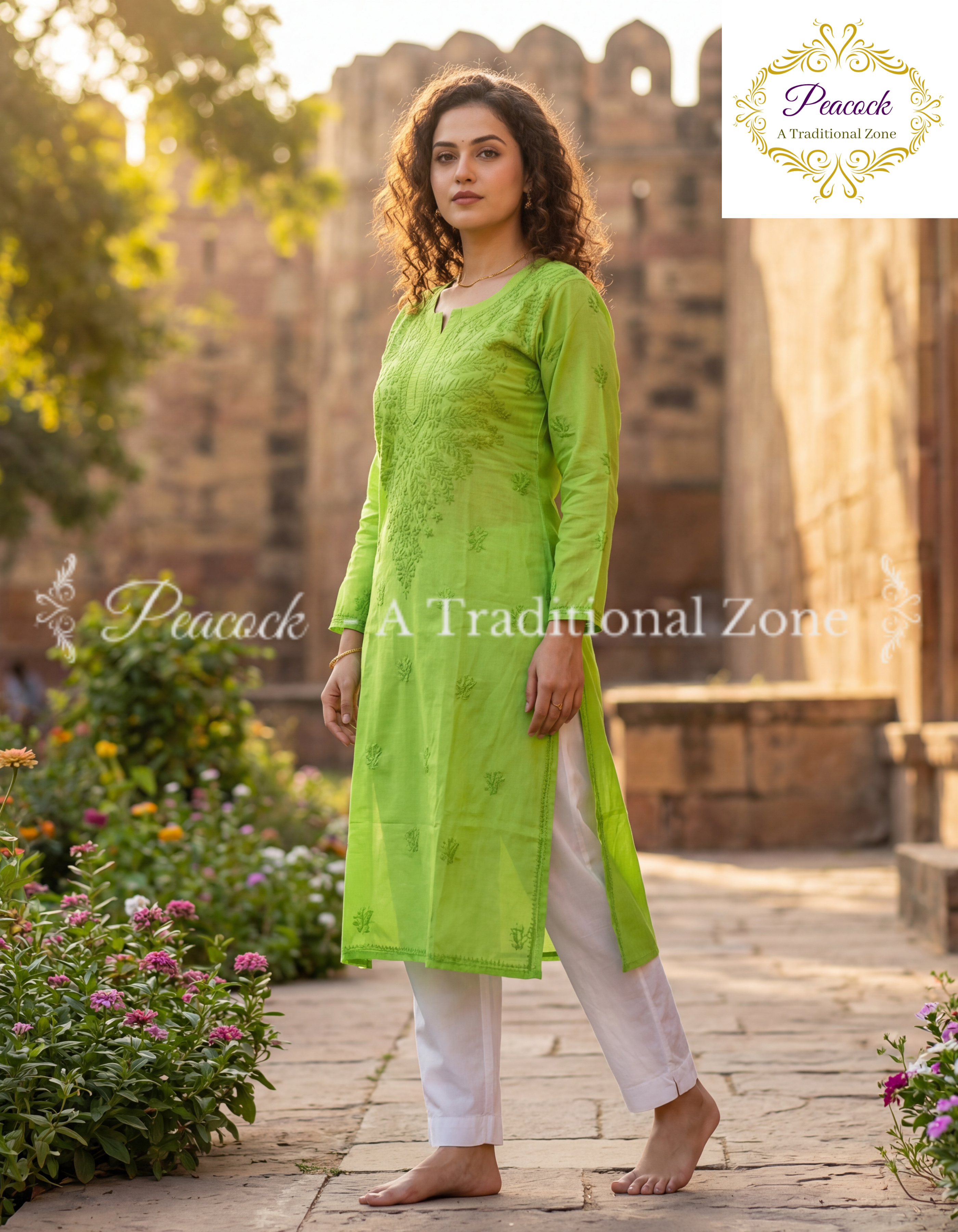 Cotton Chikankari Long Kurti