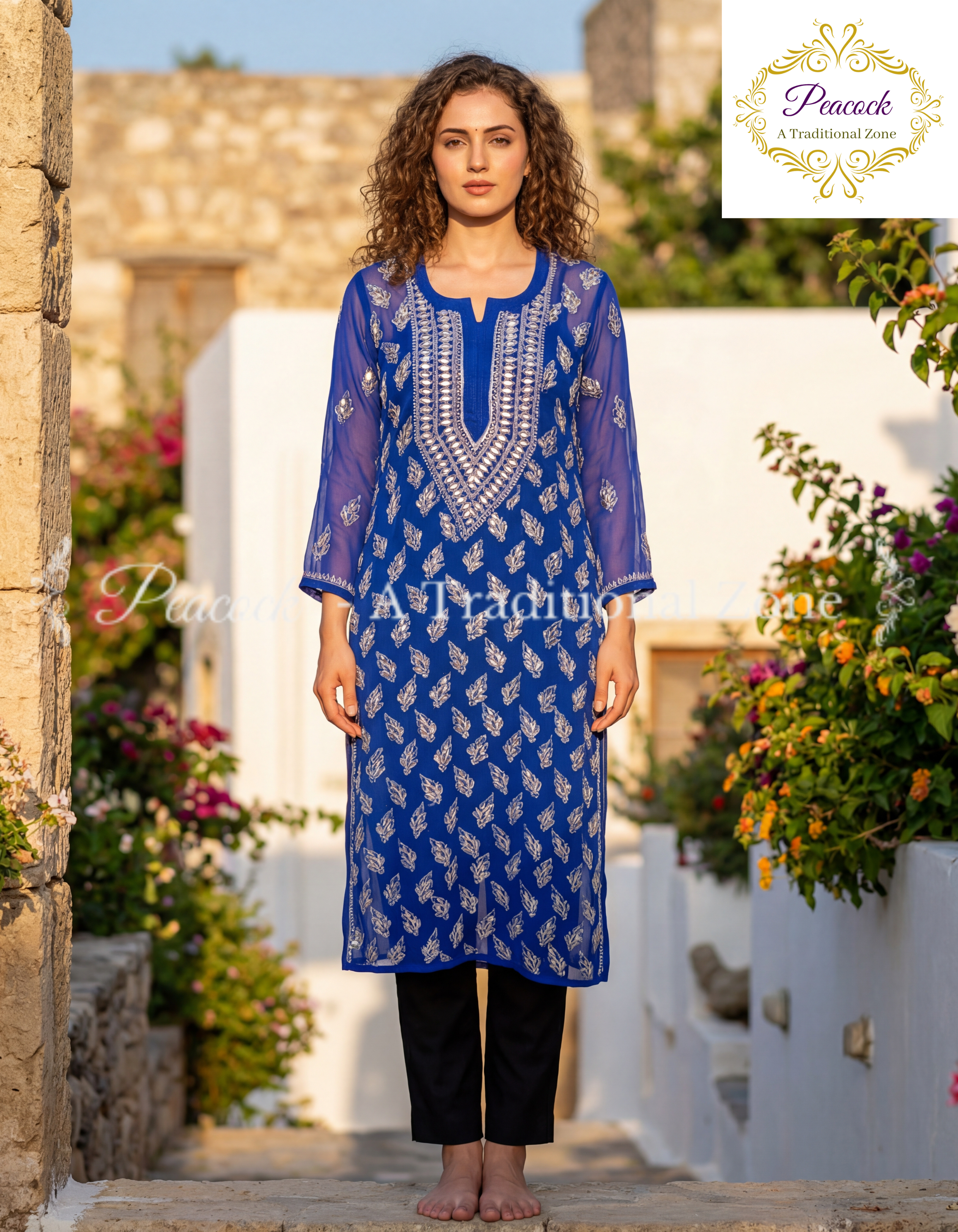 Chiffon Chikankari Gotapatti Long Kurti