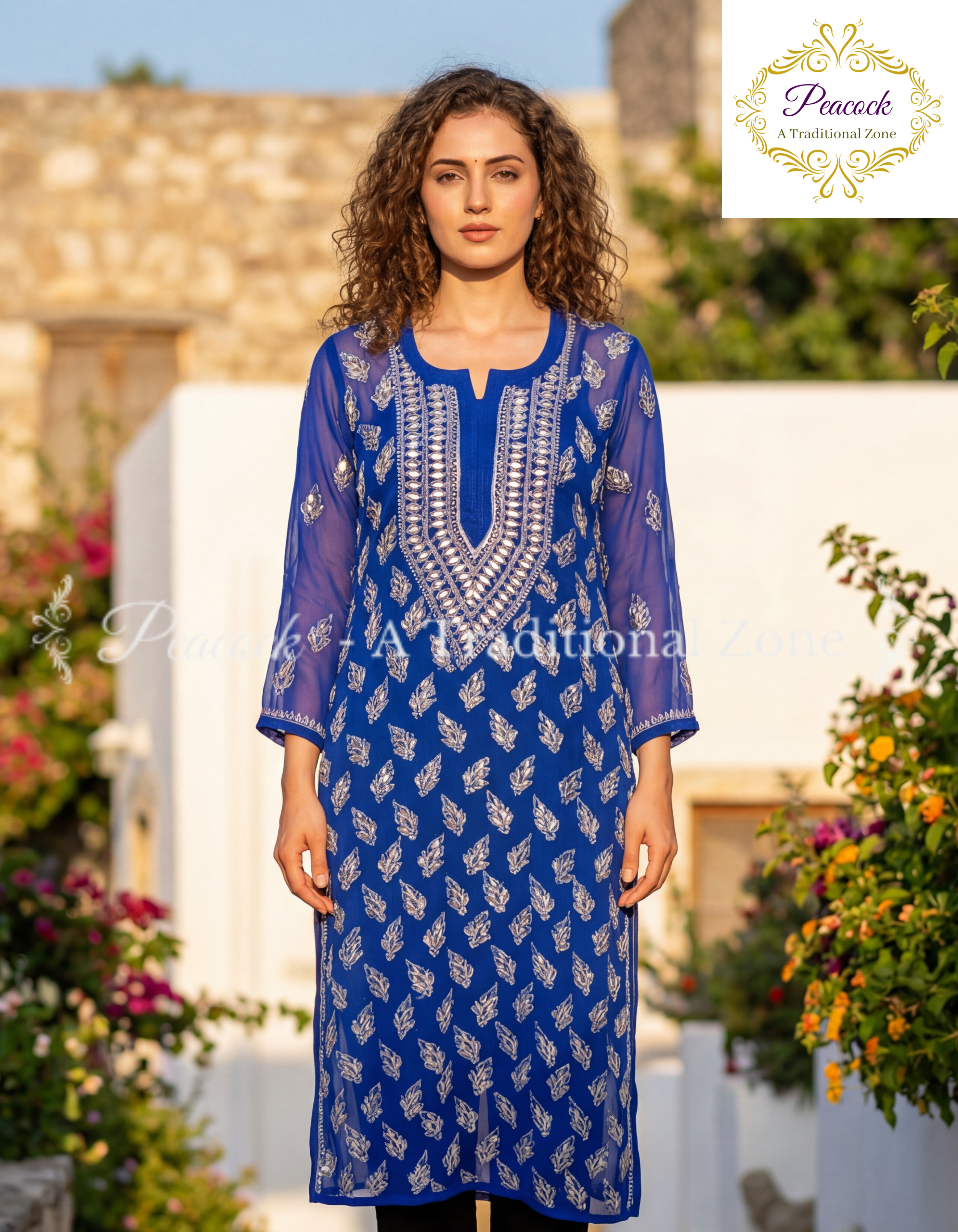 Chiffon Chikankari Gotapatti Long Kurti