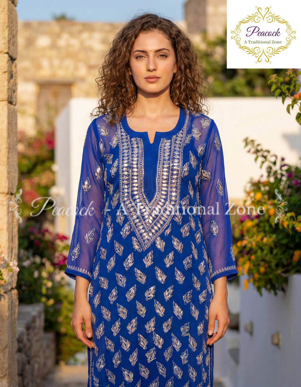 Chiffon Chikankari Gotapatti Long Kurti