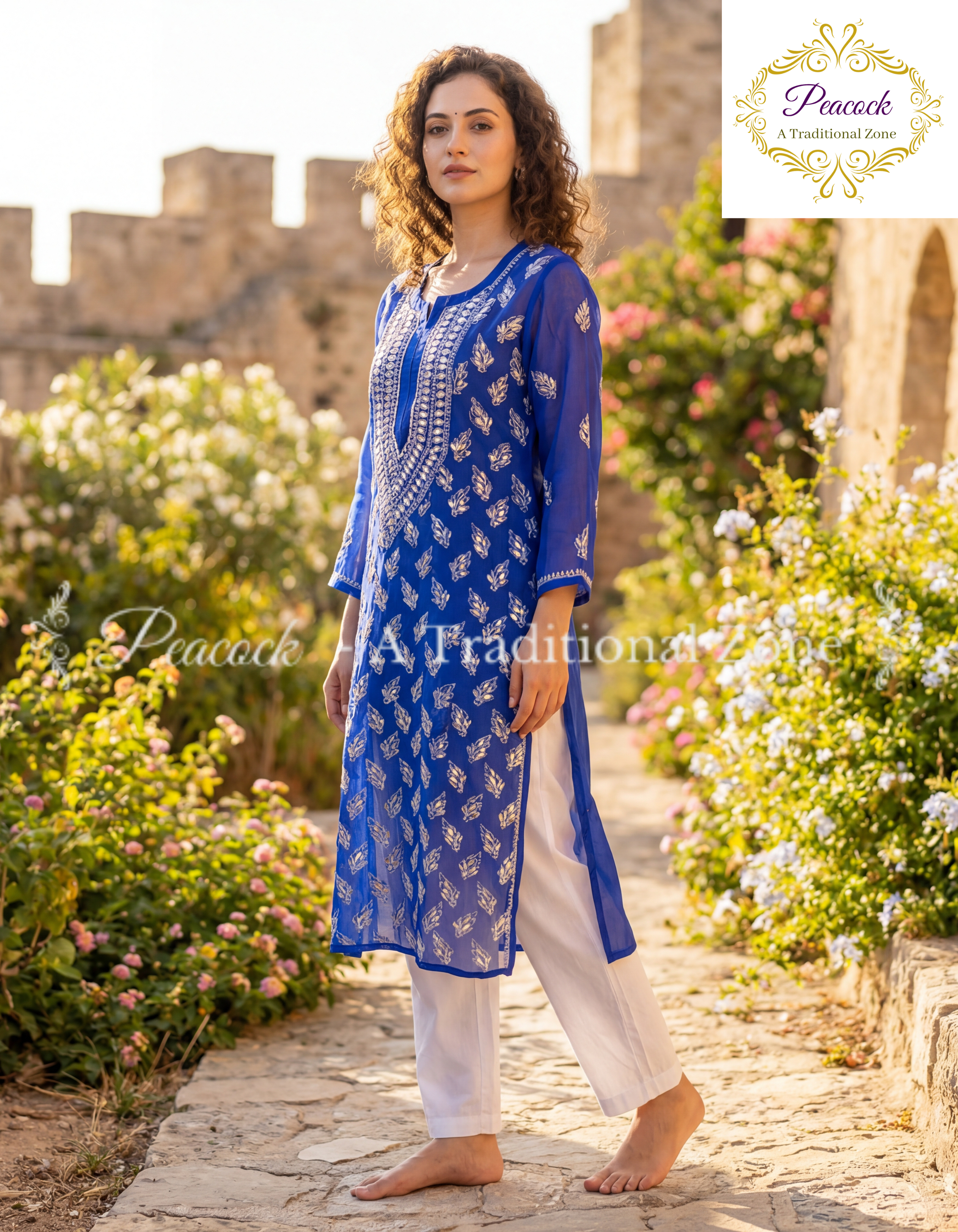 Chiffon Chikankari Gotapatti Long Kurti