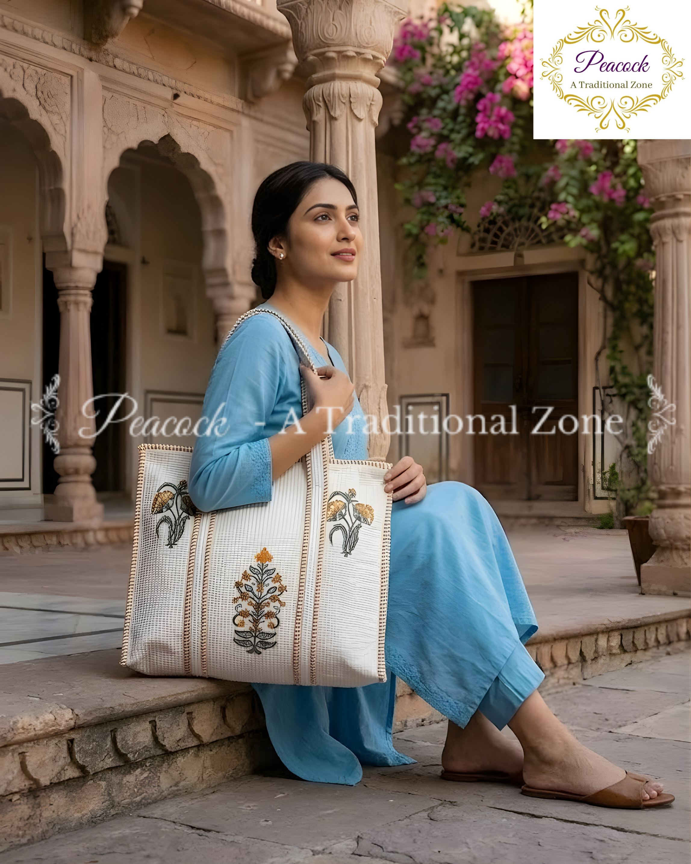 Kusumita Heritage Tote – Hand Block Printed Quilted Floral Carry Bag