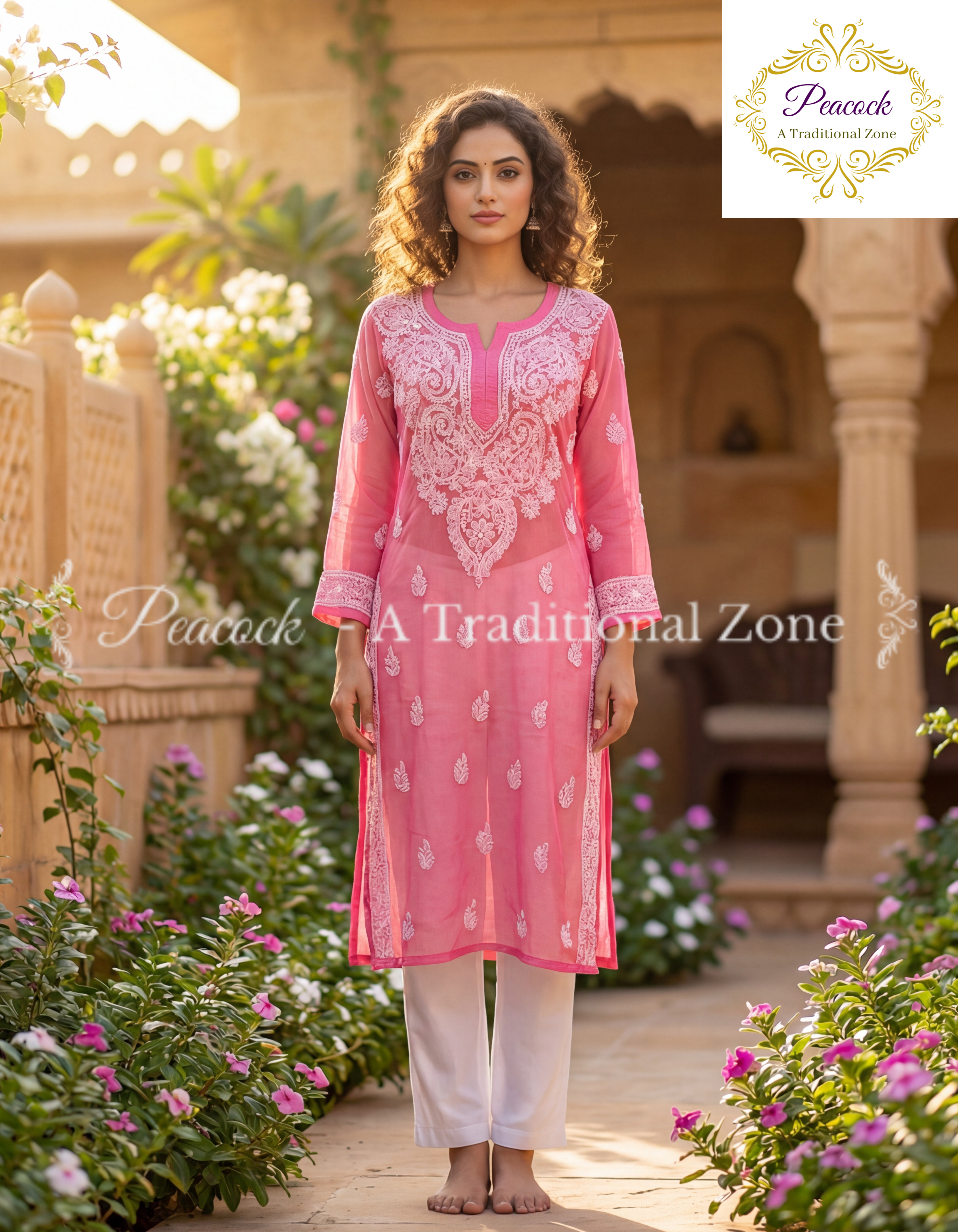Georgette Chikankari Long Kurti