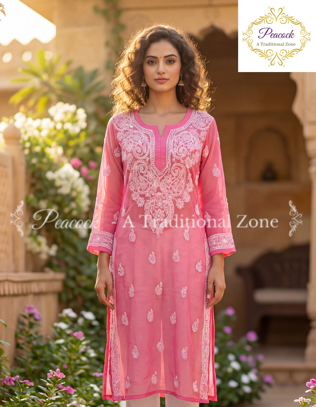 Georgette Chikankari Long Kurti