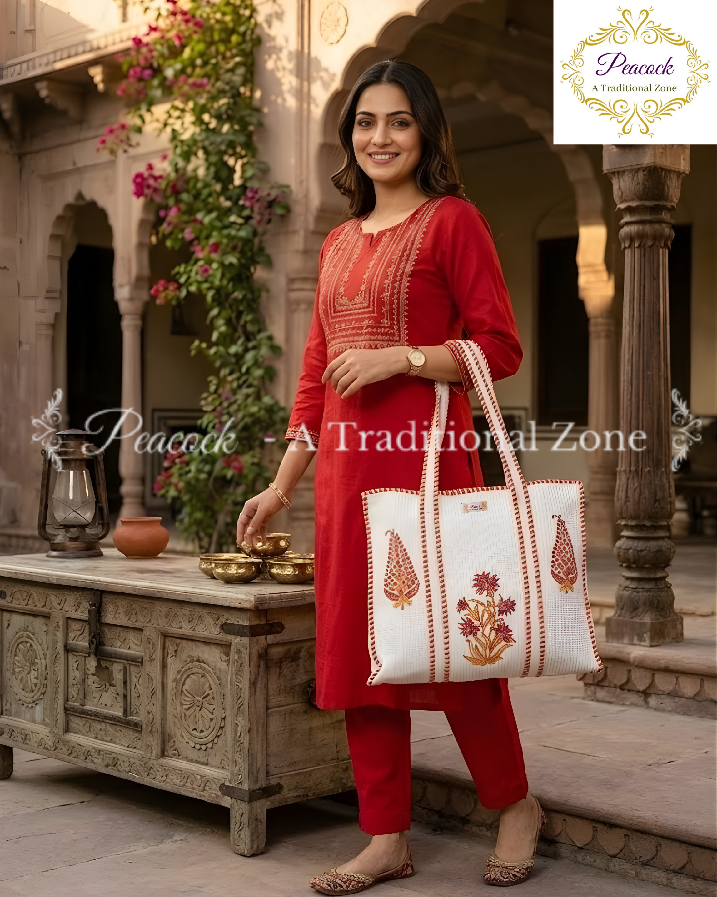 Kanak Pushpa Heritage Tote – Hand Block Printed Quilted Floral Carry Bag
