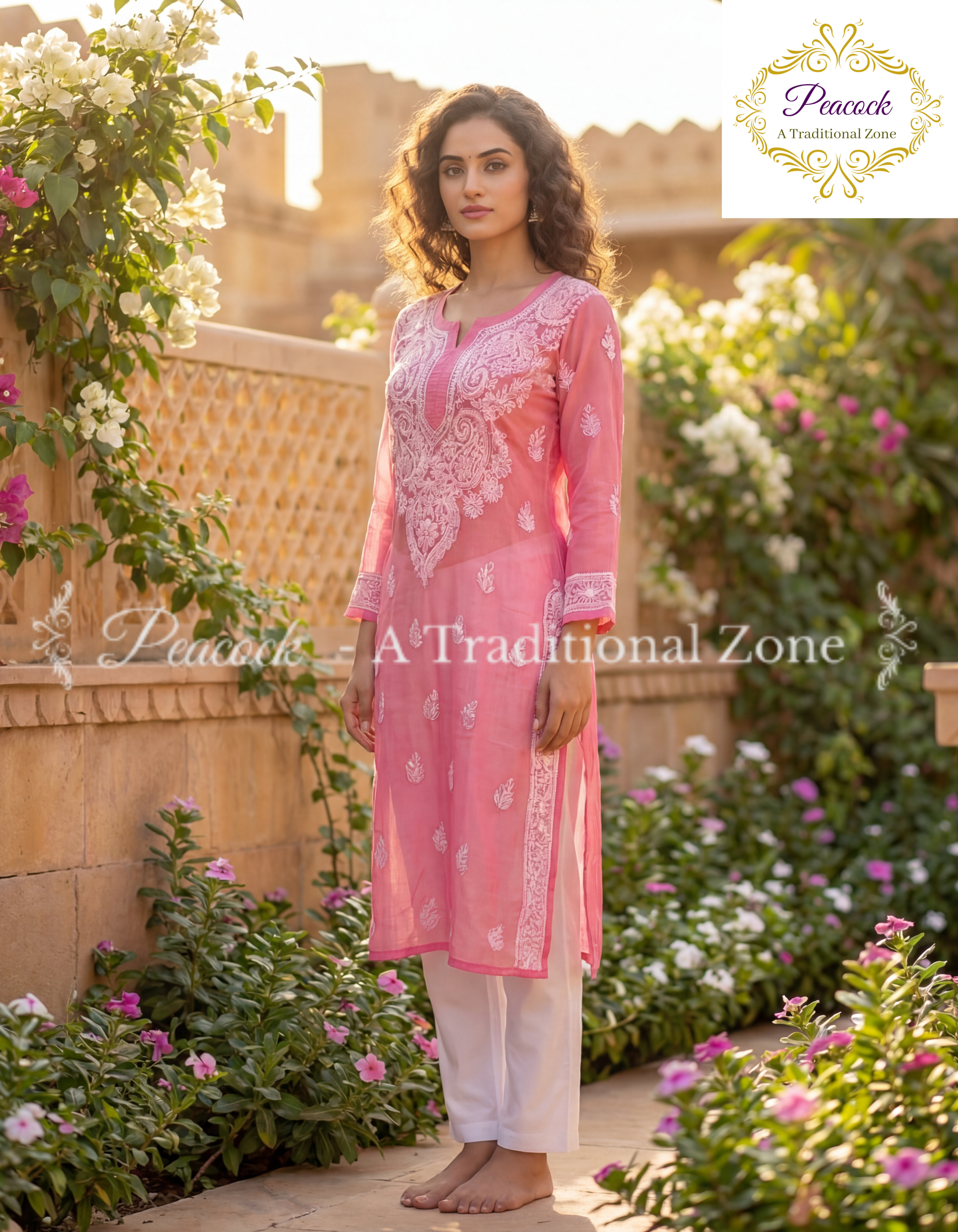 Georgette Chikankari Long Kurti