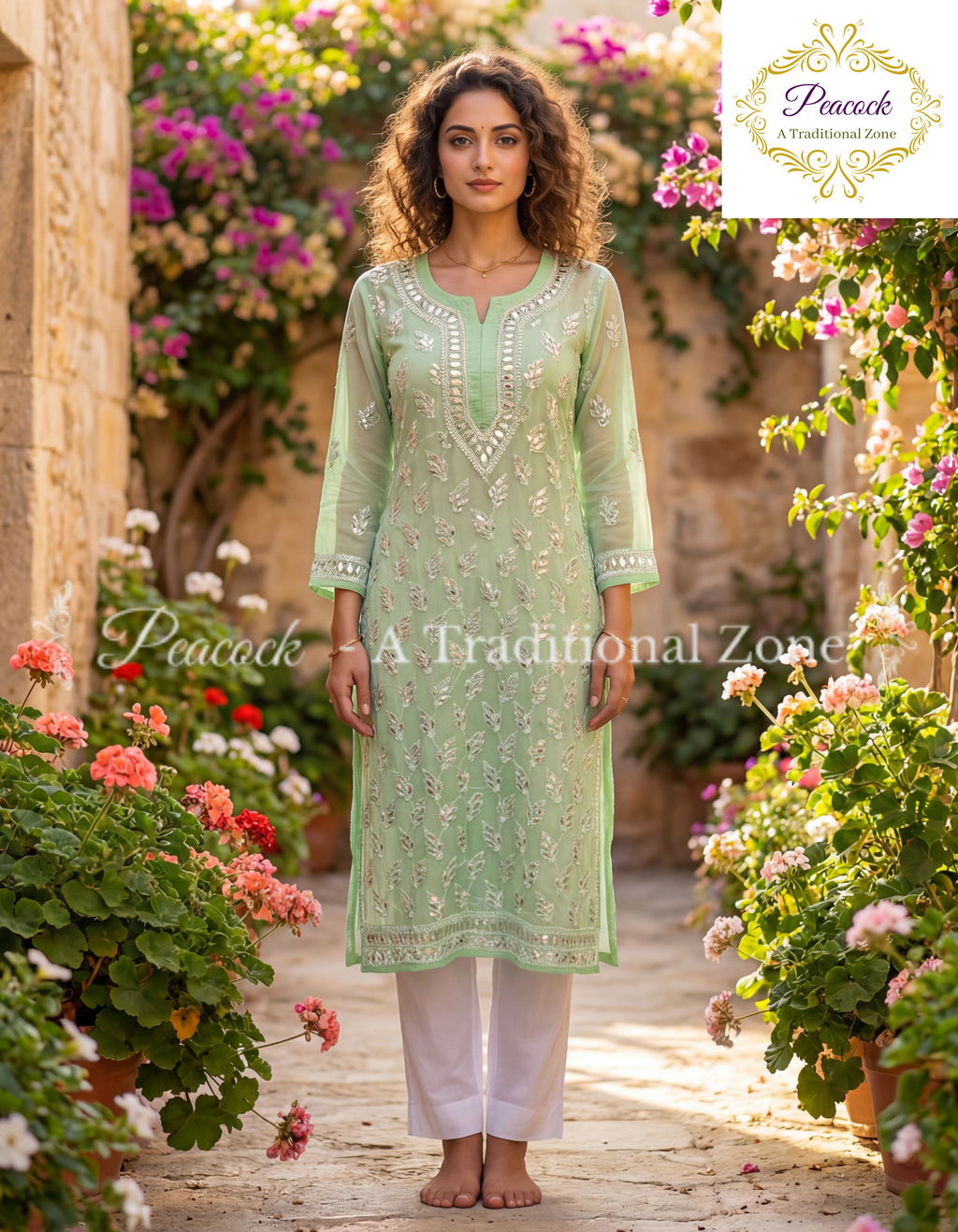 Chiffon Chikankari Gotapatti Long Kurti