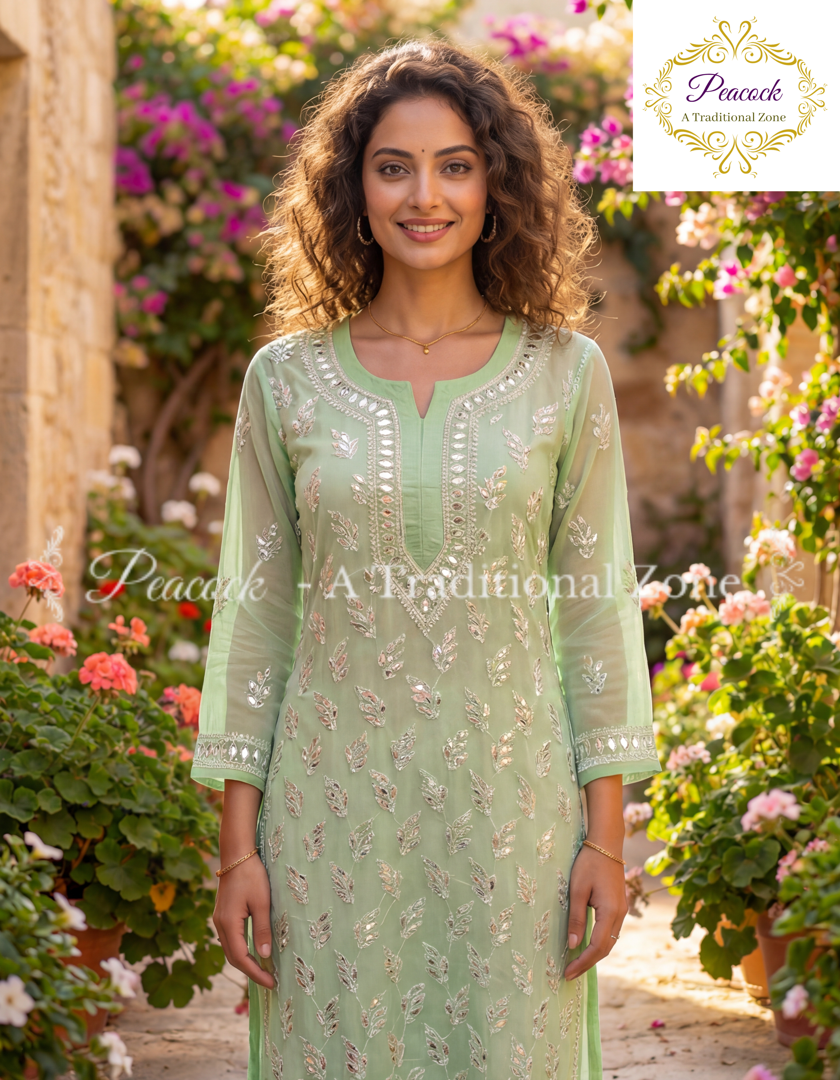 Chiffon Chikankari Gotapatti Long Kurti