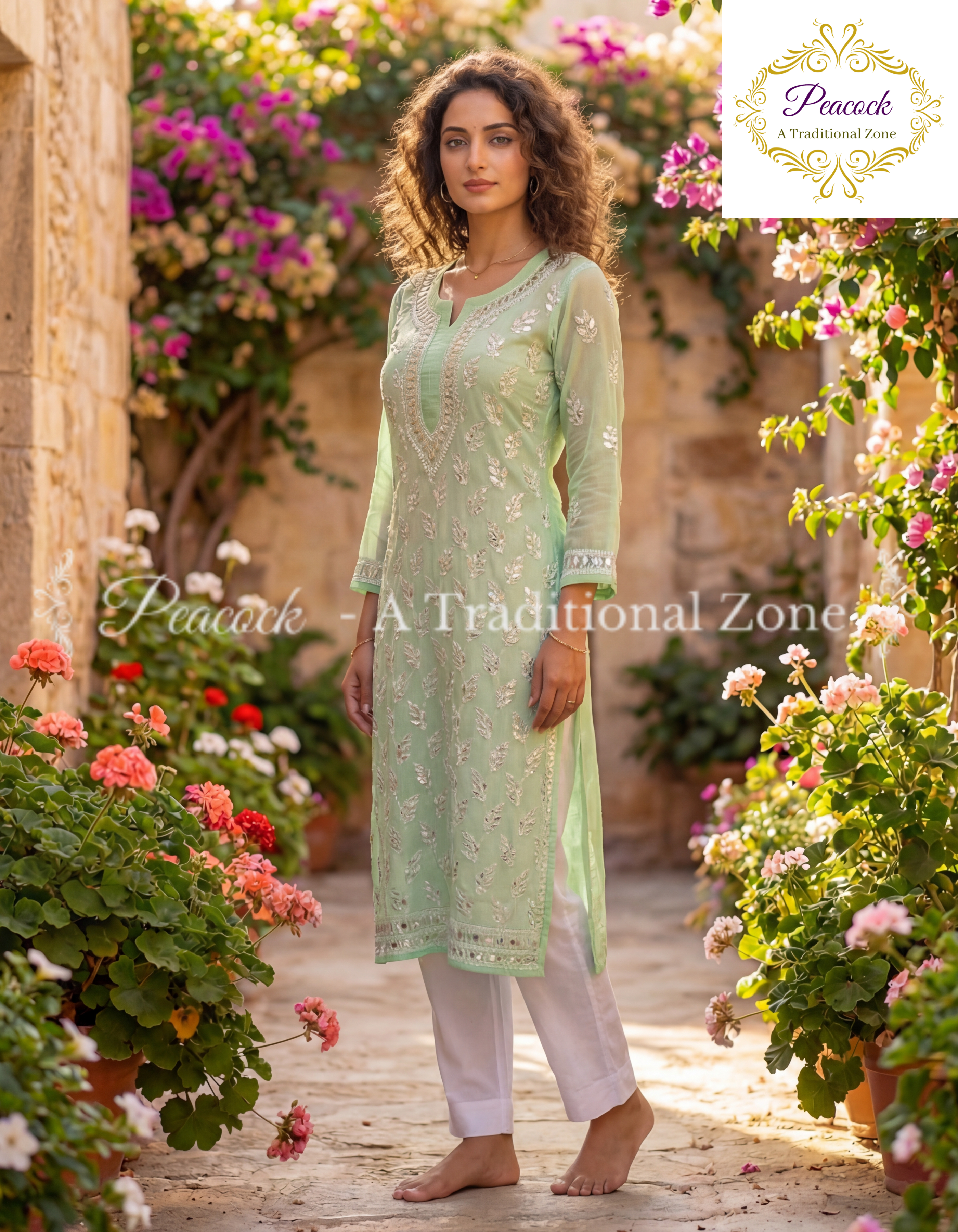 Chiffon Chikankari Gotapatti Long Kurti