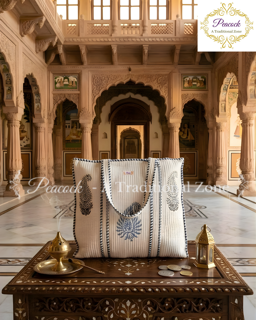 Maharani Paisley Heritage Tote – Hand Block Printed Quilted Carry Bag