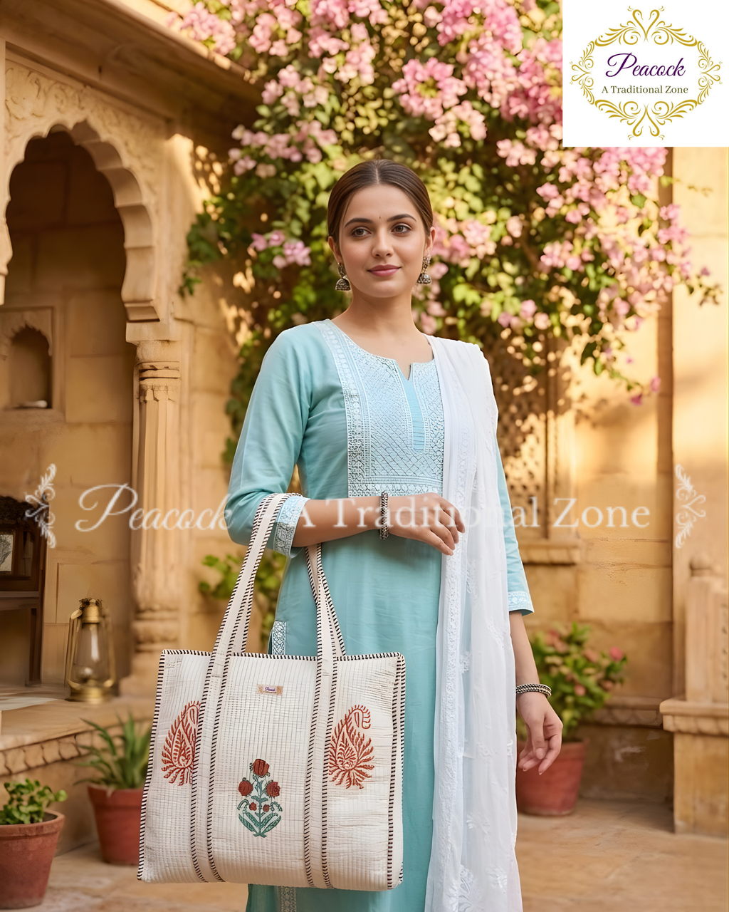 Vasundhara Paisley Heritage Tote – Hand Block Printed Quilted Carry Bag