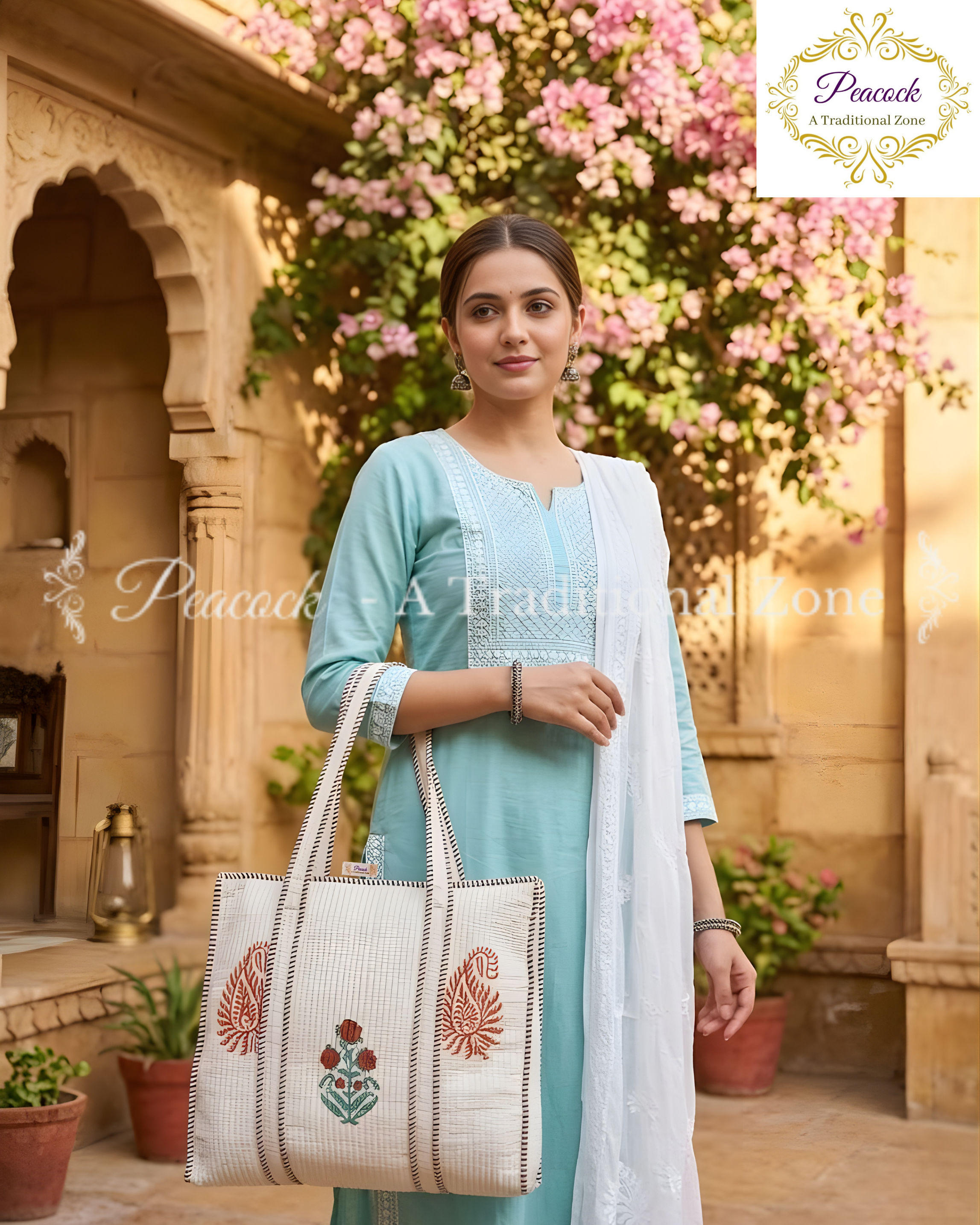 Vasundhara Paisley Heritage Tote – Hand Block Printed Quilted Carry Bag