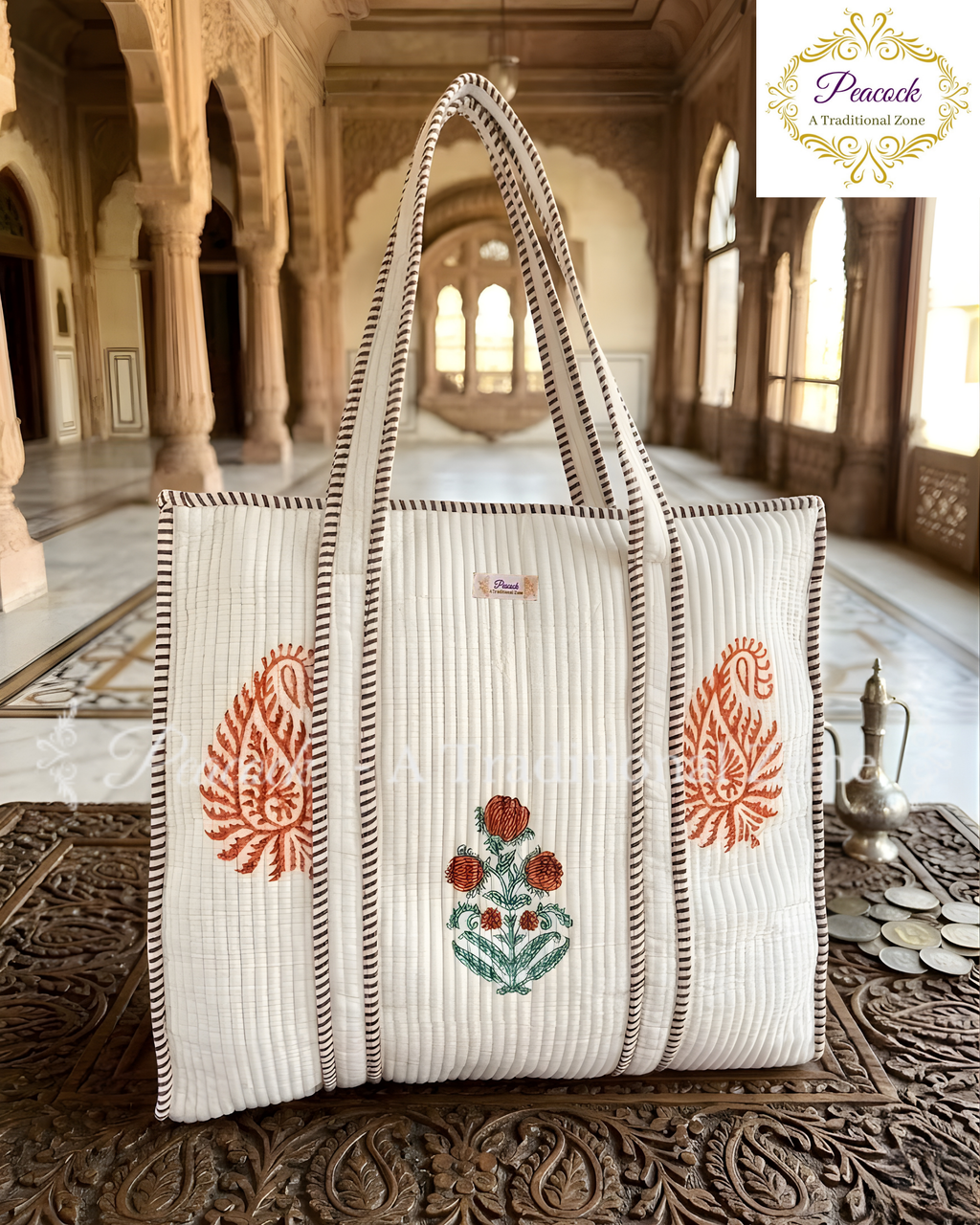Vasundhara Paisley Heritage Tote – Hand Block Printed Quilted Carry Bag
