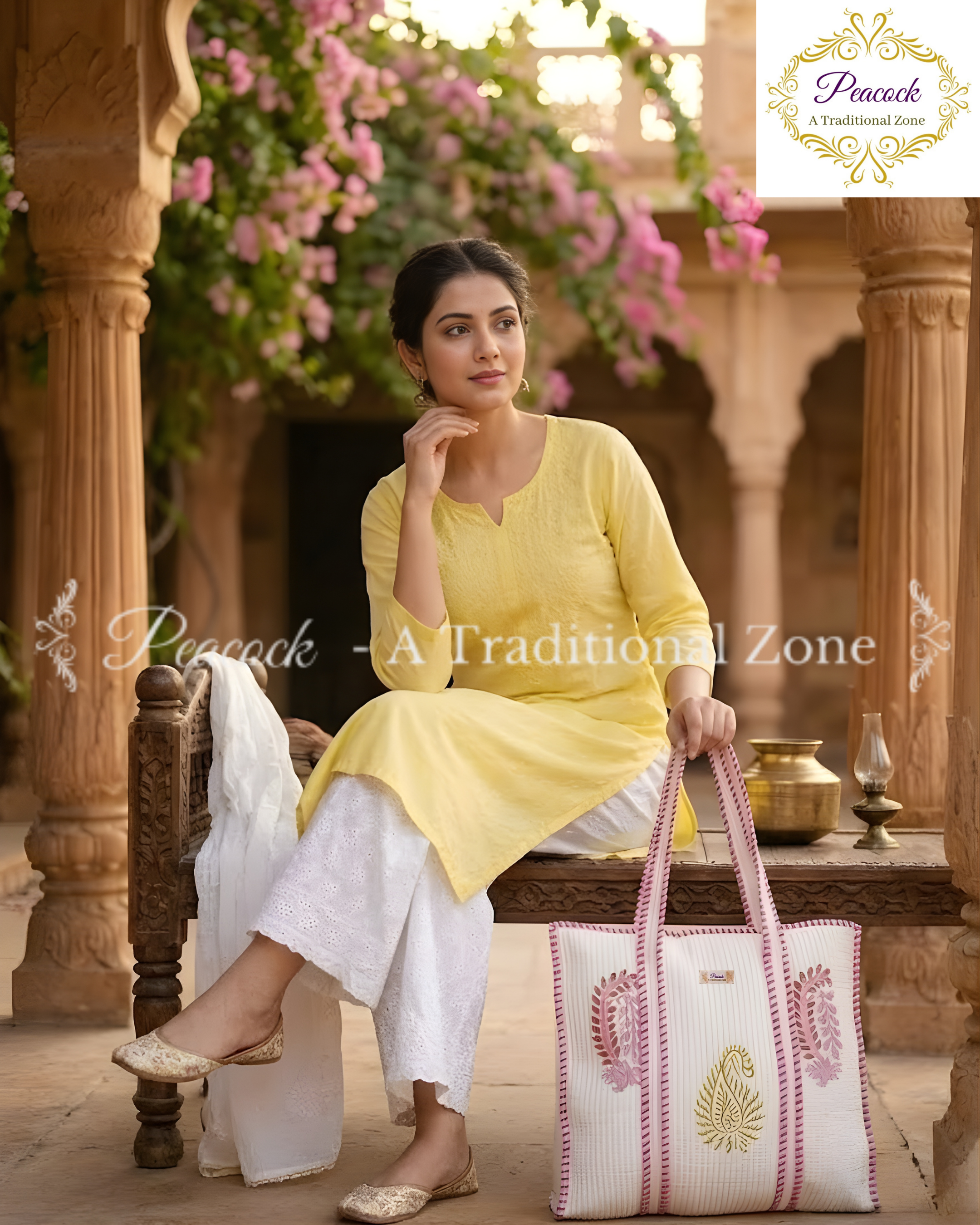 Kairavi Heritage Tote – Hand Block Printed Quilted Paisley Carry Bag