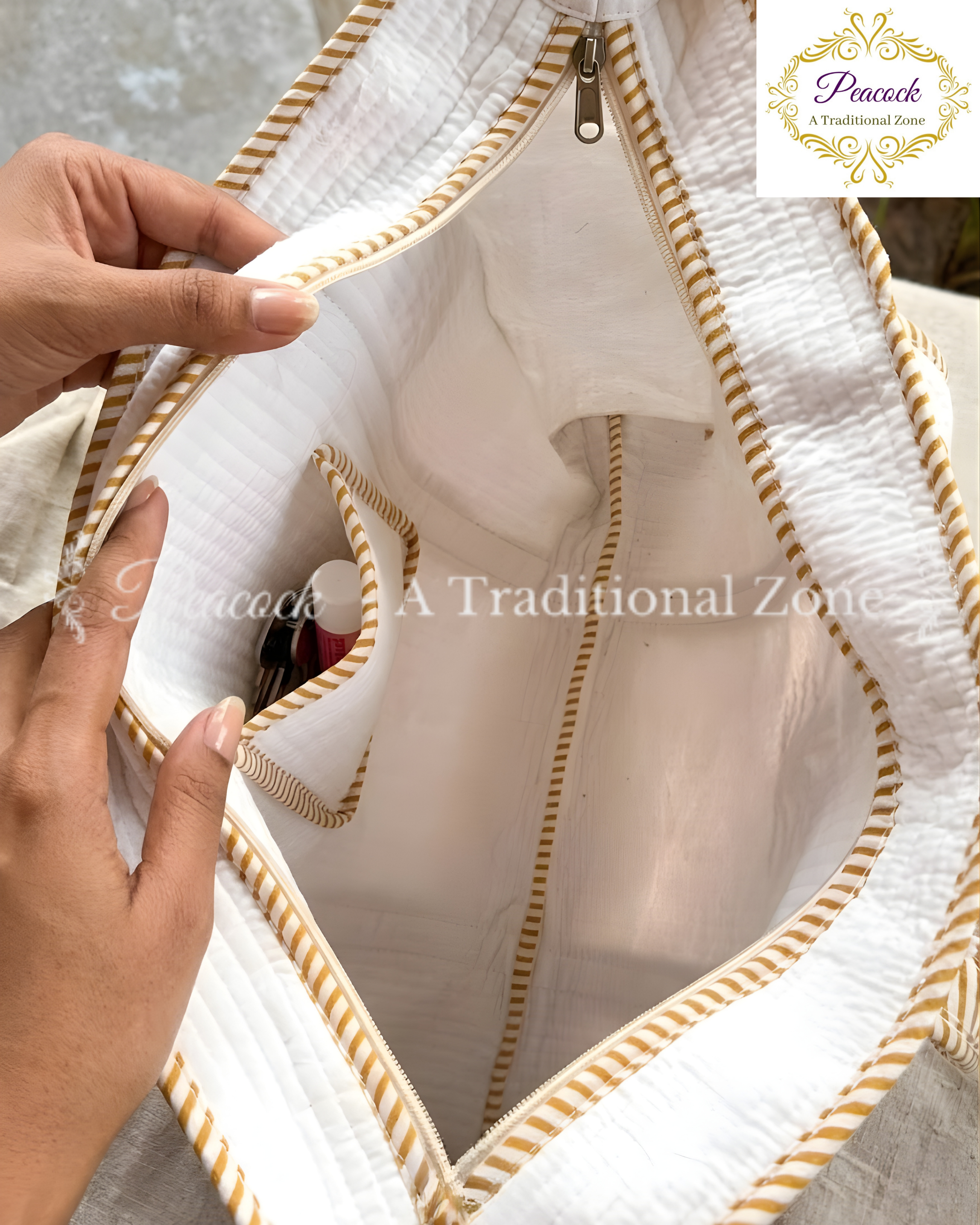 Kairavi Heritage Tote – Hand Block Printed Quilted Paisley Carry Bag