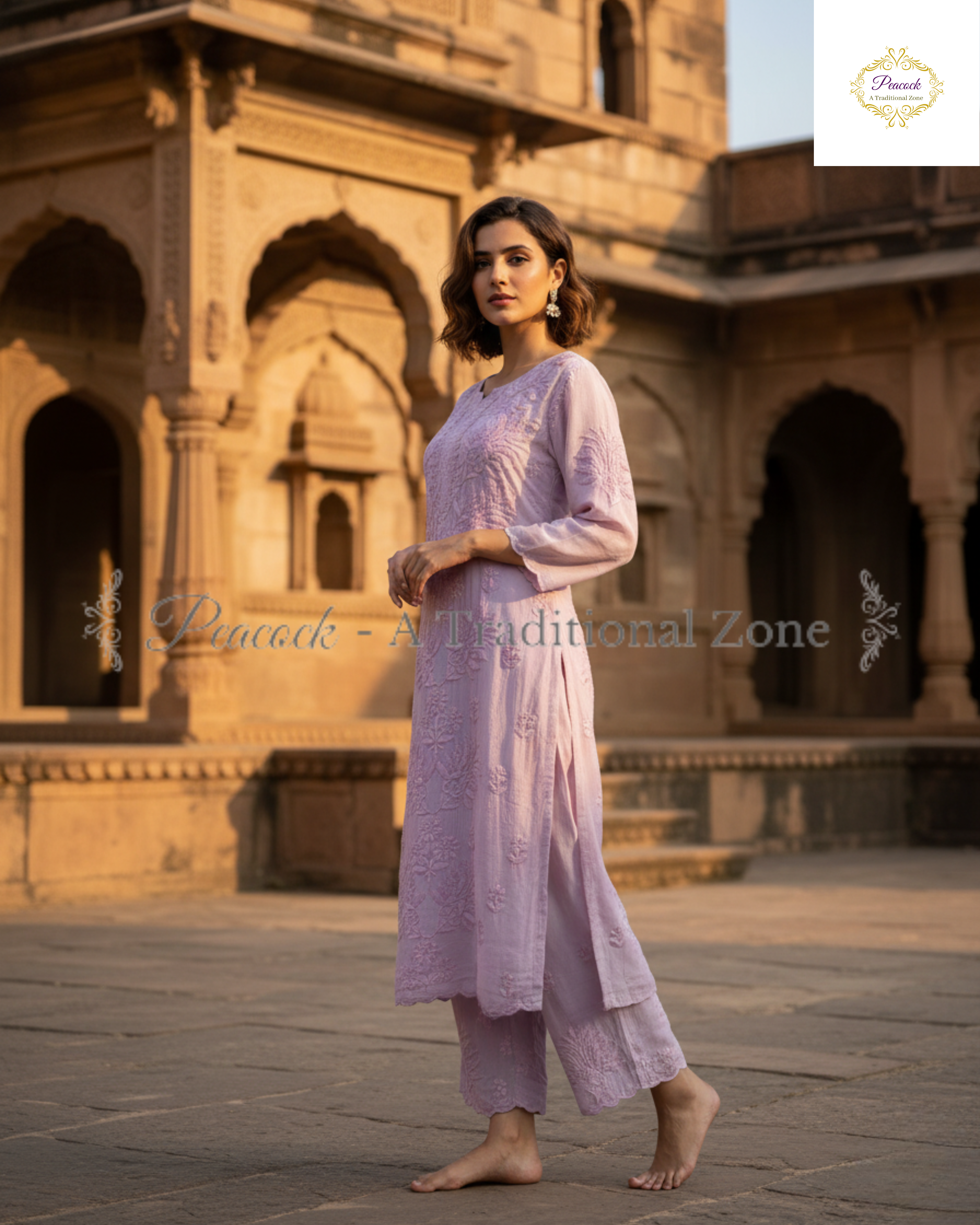 Muslin Chikankari Kurti Set