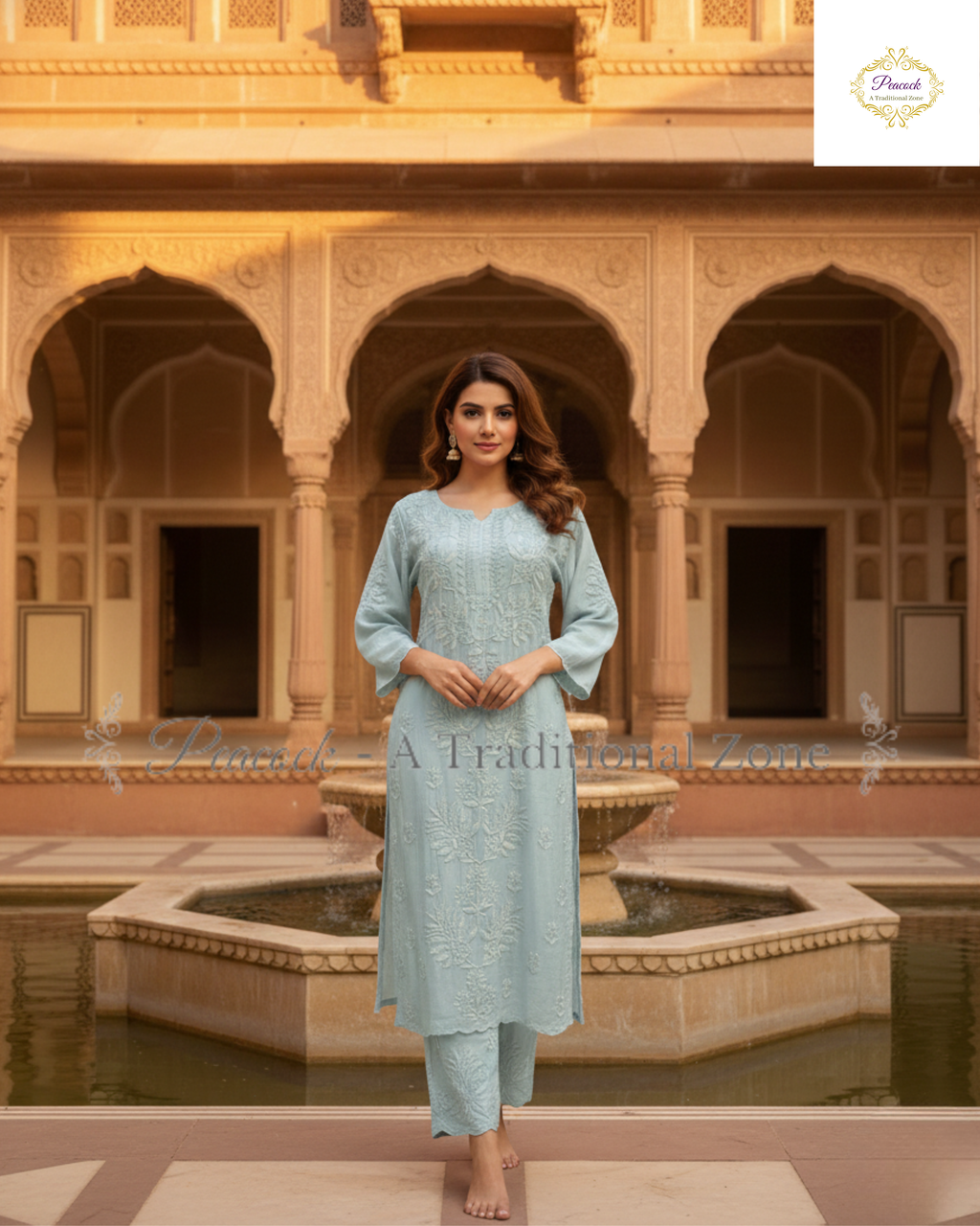 Muslin Chikankari Kurti Set