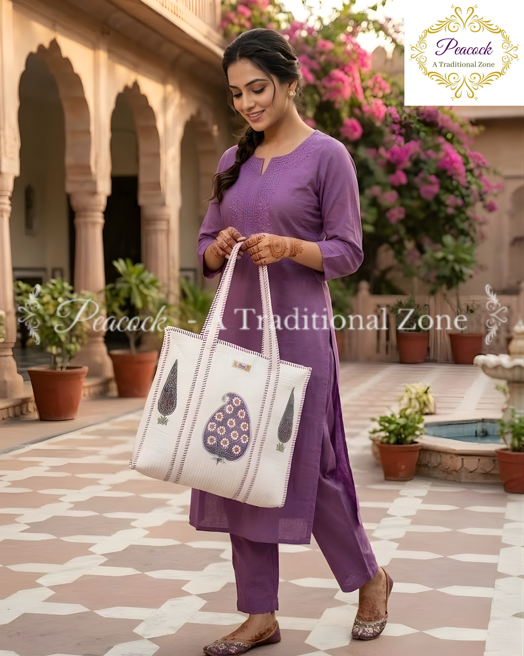 Rajvaadi Paisley Heritage Tote – Hand Block Printed Quilted Carry Bag