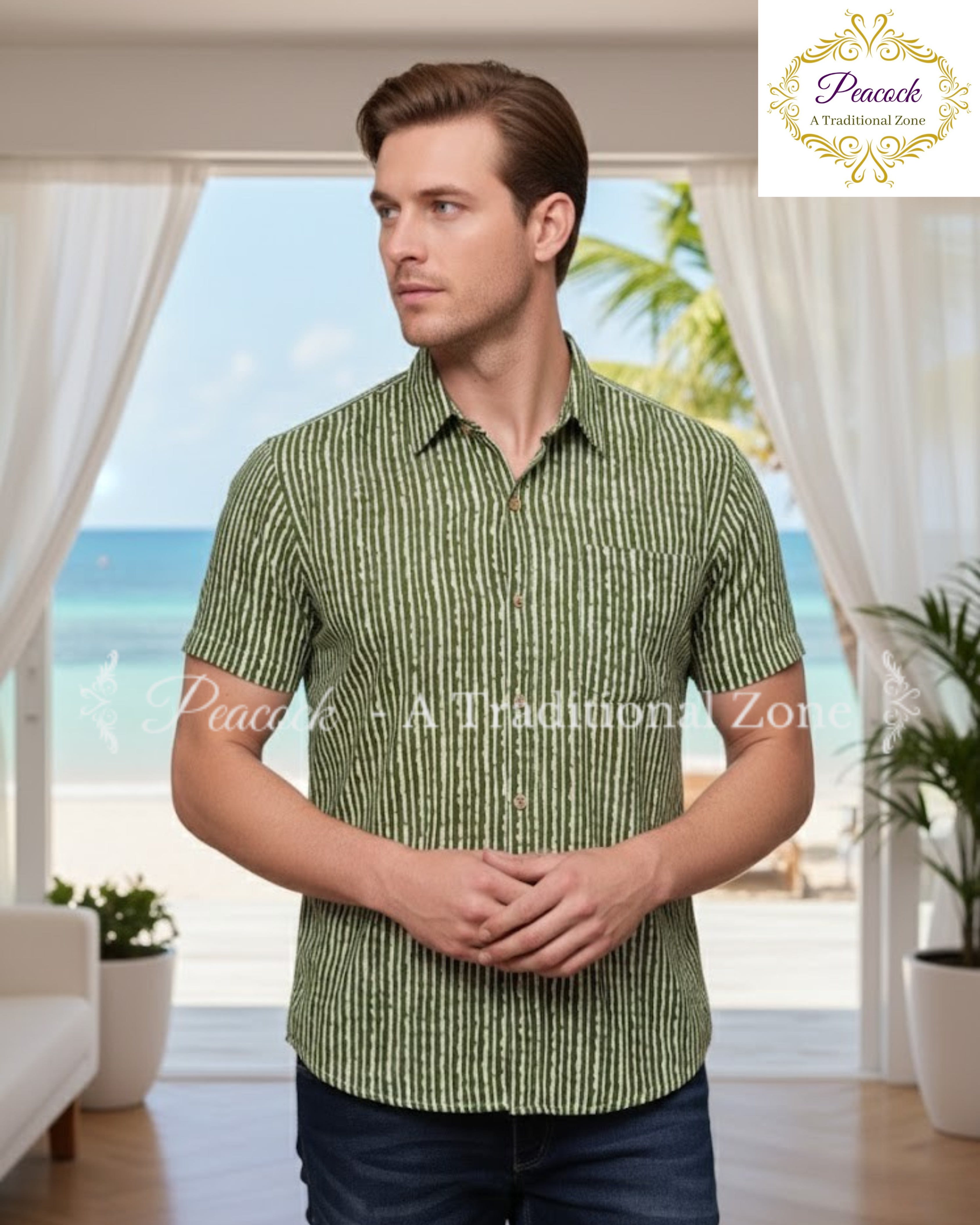 Mens Handblock printed Cotton Shirt