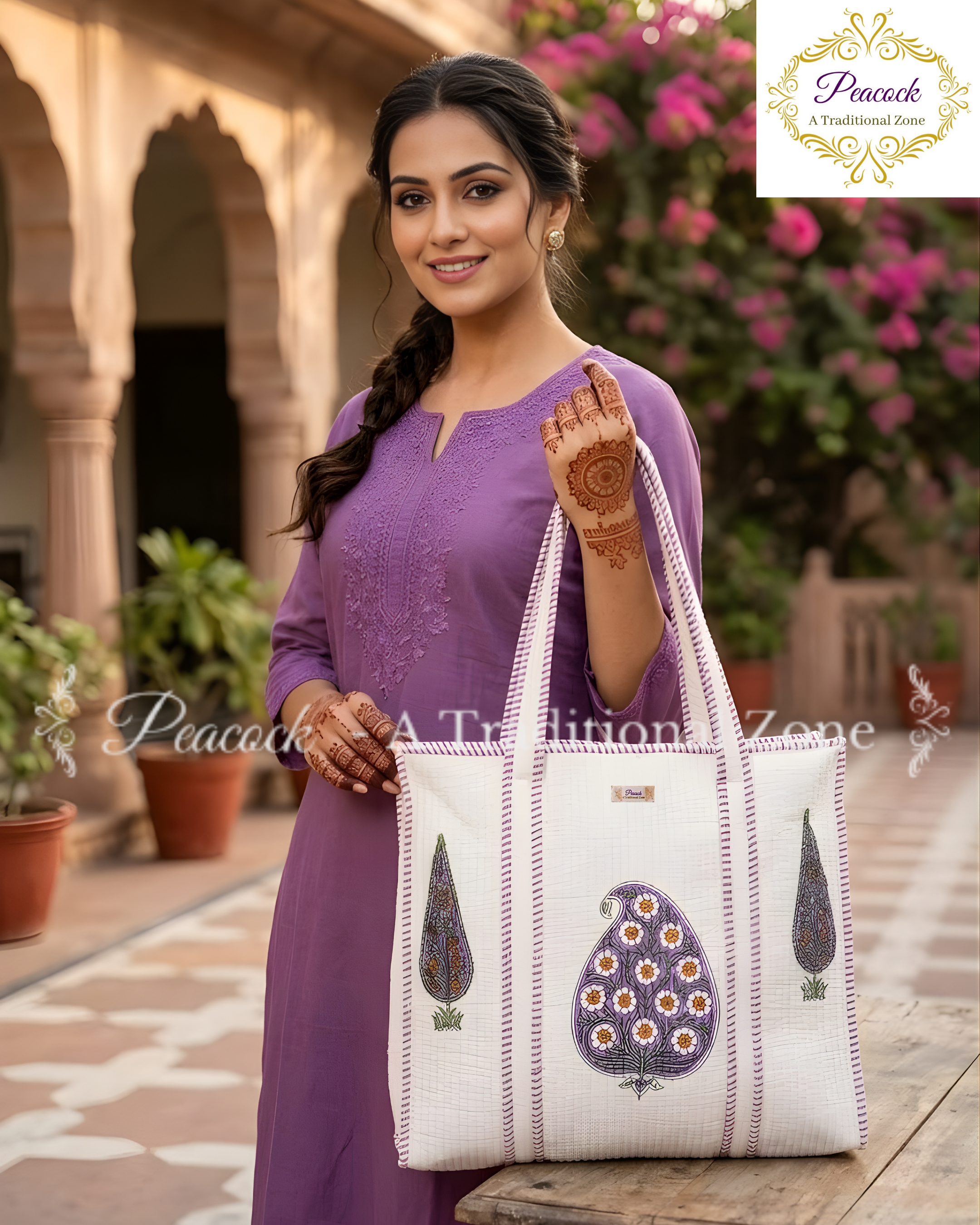 Rajvaadi Paisley Heritage Tote – Hand Block Printed Quilted Carry Bag