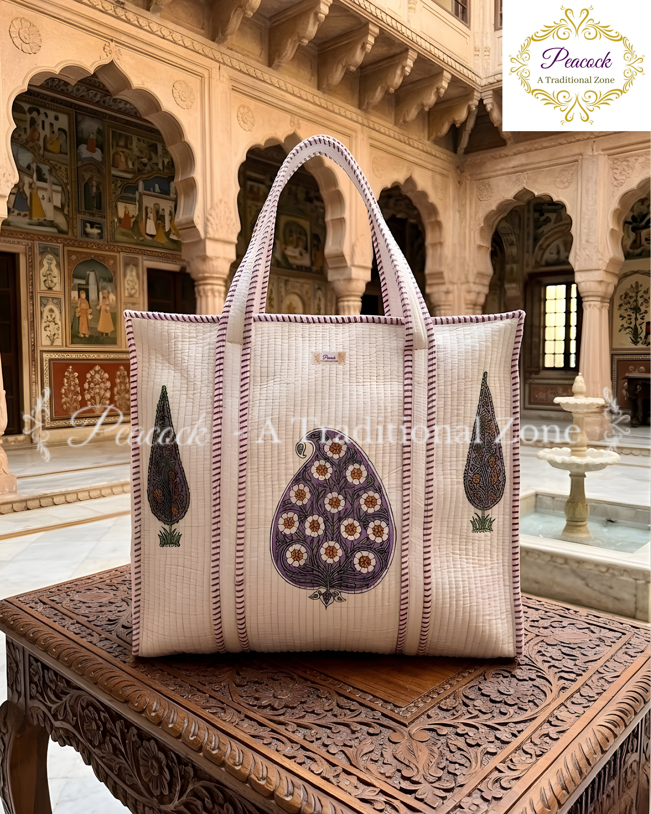Rajvaadi Paisley Heritage Tote – Hand Block Printed Quilted Carry Bag