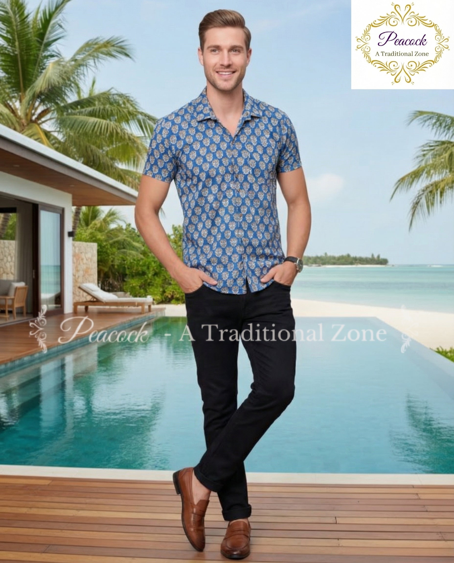 Mens Handblock printed Cotton Shirt